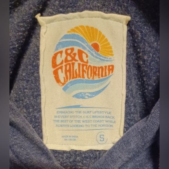 C&C California Pullover Hoodie Womens Size Small Acid Wash Blue Cotton Blend - Picture 5 of 10